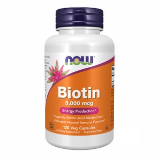 Біотин вітаміни для волосся Now Foods Biotin 5000 мкг 120 капсул 100-27-3430014-20 фото