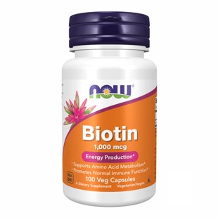Біотин вітаміни для волосся Now Foods Biotin 1000 мкг 100 капсул 2022-10-0003 фото