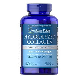 Гідролізований Колаген Puritan's Pride Hydrolyzed Collagen Pro - Structural Protein Type 1 and 3 Collagen - 180caps 100-35-7811314-20 фото