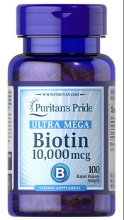 Біотин вітаміни для волосся Puritan's Pride Biotin 10 000 мкг 100 капсул 100-50-4681582-20 фото