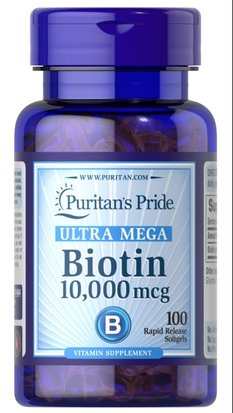 Биотин витамины для волос Puritan's Pride Biotin 10 000 мкг 100 капсул 100-50-4681582-20 фото