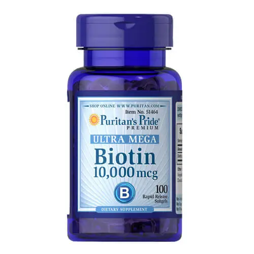 Біотин вітаміни для волосся Puritan's Pride Biotin 10 000 мкг 100 капсул 100-50-4681582-20 фото