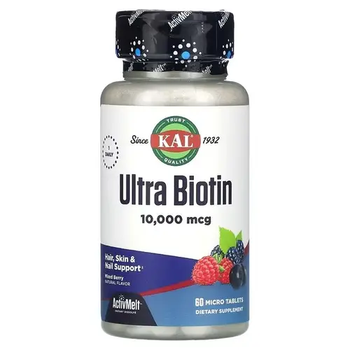 Ультра-биотин витамины для волос KAL Ultra Biotin 10000 мкг - 60 сосательных таблеток CAL-23425 фото