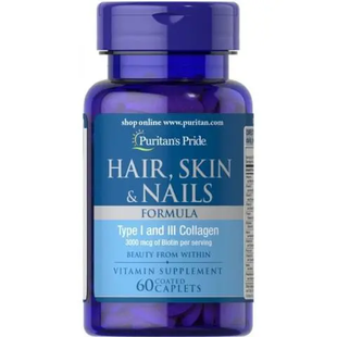 Витамины формула для волос, кожи, ногтей, Puritan's Pride Hair, Skin, Nails Formula - 60 капсул 31175 фото