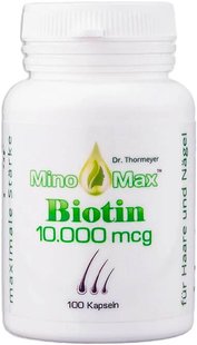 Биотин витамины для волос MinoMax Biotin 10 000 мкг, 100 капсул 4270001445858 фото