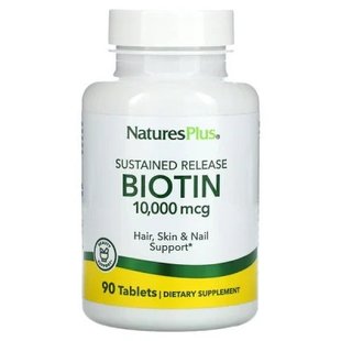 Биотин витамины для волос Natures Plus Biotin 10000 мкг - 90 таблеток 2023-10-2360 фото