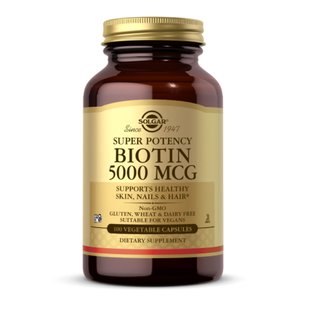 Биотин витамины для волос Solgar 5000 мкг 100 капсул 2022-10-1984 фото