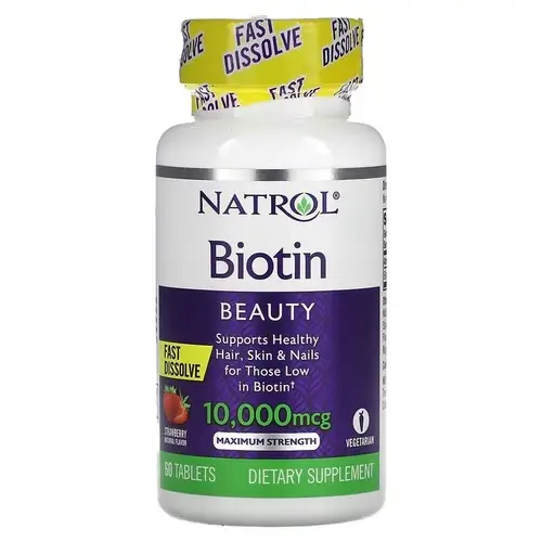 Біотин вітаміни для волосся Natrol Biotin Fast Dissolve Strawberry 10000 мкг - 60 таблеток NTL-06885 фото