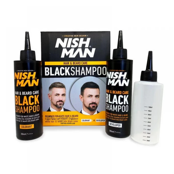 Шампунь для маскировки седины Nishman Hair&Beard Care Black Shampoo Bundle 2 x 200 мл 8682035085560 фото